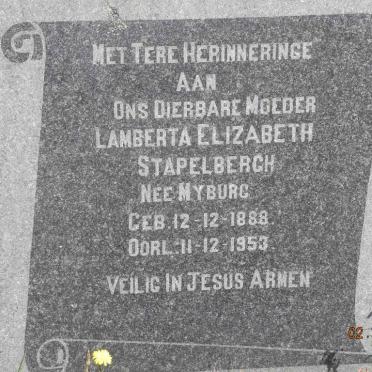 STAPELBERGH Lamberta Elizabeth nee MYBURG 1888-1953
