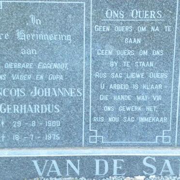 SANDT Francois Johannes Gerhardus, van de 1900-1975 &amp; Helena Magrieta VAN BILJOEN 1913-1988