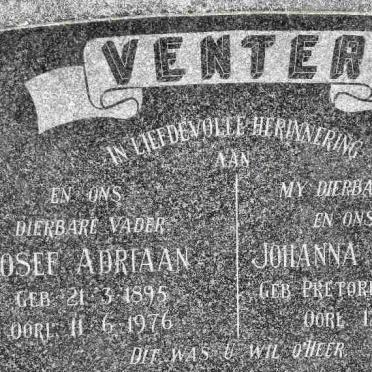 VENTER Josef Adriaan 1895-1976 &amp; Johanna Catherina PRETORIUS 1897-1962