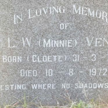 VENTER F.L.W. nee CLOETE 1891-1972