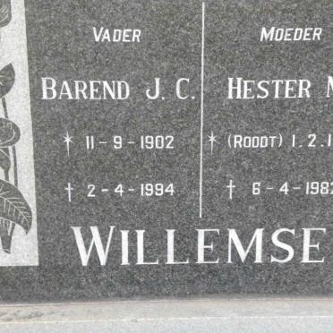 WILLEMSE Barend J.C. 1902-1994 &amp; Hester M. ROODT 1903-1982