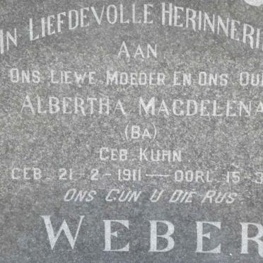 WEBER Albertha Magdelena nee KUHN 1911-1968