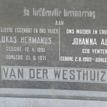 WESTHUIZEN Lukas Hermanus, van der 1901-1971 &amp; Johanna Alida VENTER 1909-1974