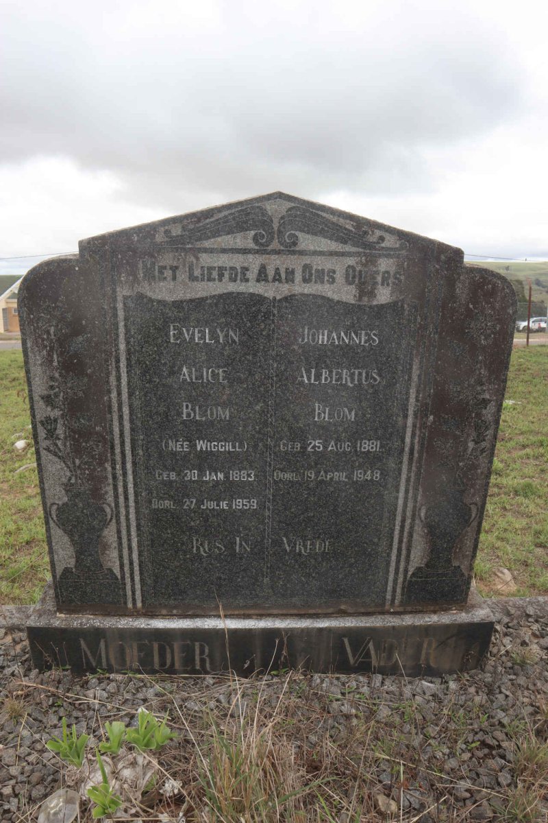 BLOM Johannes Albertus 1881-1948 & Evelyn Alice WIGGILL 1883-1959