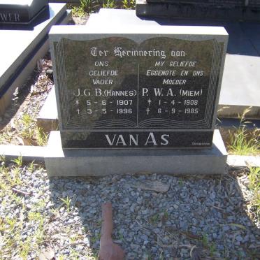 AS J.G.B., van 1907-1996 &amp; P.W.A. 1908-1985