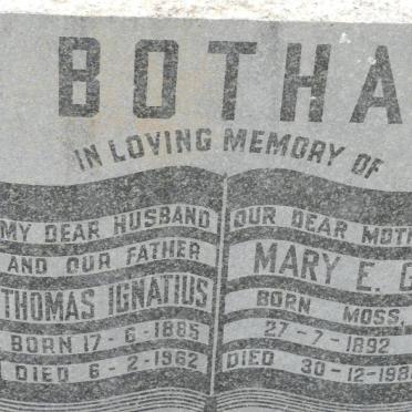 BOTHA Thomas Ignatius 1885-1962 &amp; Mary E.G. MOSS 1892-1988