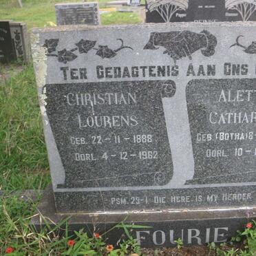 FOURIE Christian Lourens 1888-1962 &amp; Aletta Catharina BOTHA 1894-1961