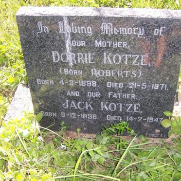 KOTZE Jack 1896-1947 &amp; Dorrie ROBERTS 1898-1971