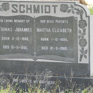 SCHMIDT Thomas Johannes 1888-1965 &amp; Martha Elizabeth 1894-1960