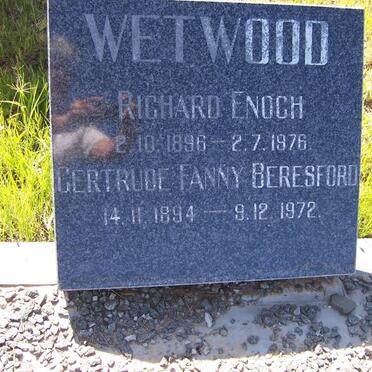 WETWOOD Richard Enoch 1896-1976 &amp; Gertrude Fanny Beresford 1894-1972