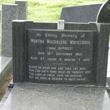 WHITECROSS William Georg Bonniman -1948 &amp; Martha Magdalene DU PREEZ -1969 