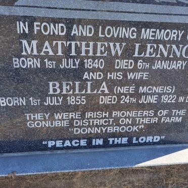 LENNOX Matthew 1840-1906 &amp; Bella MCNEIS 1855-1922