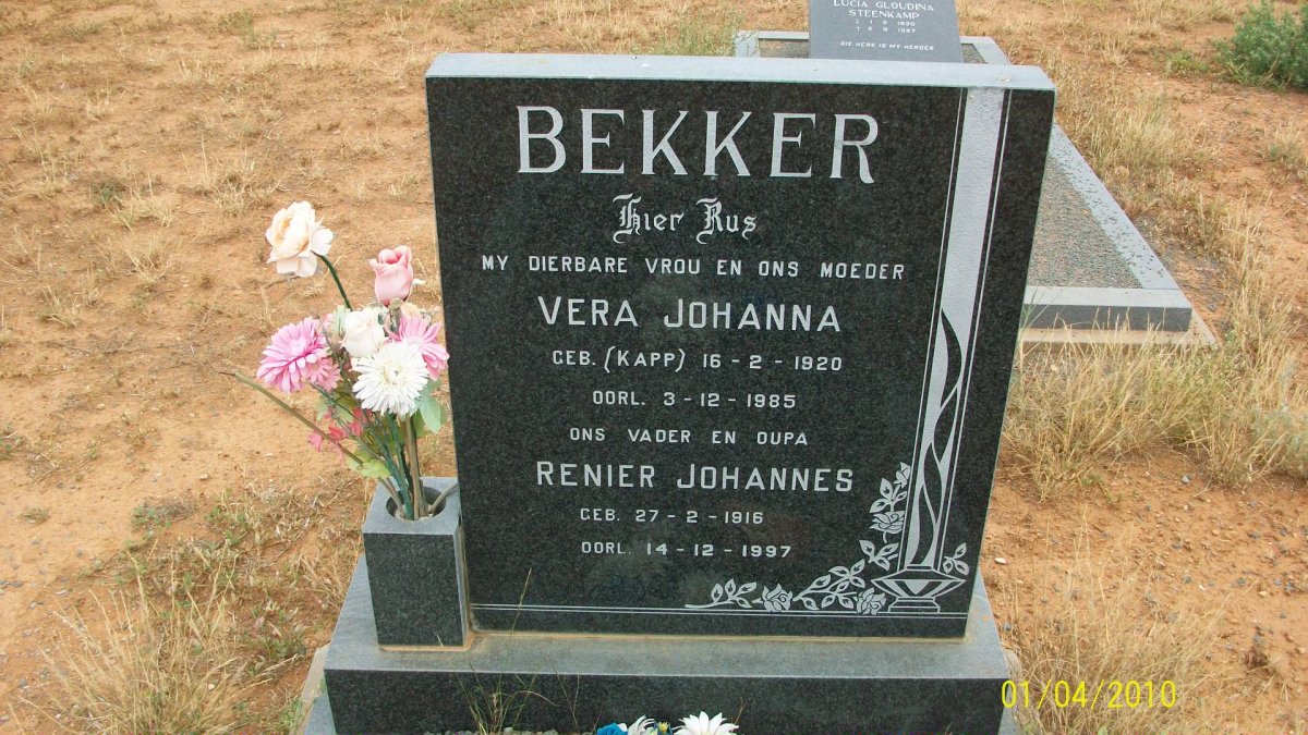 BEKKER Renier Johannes 1916-1997 & Vera Johanna KAPP 1920-1985
