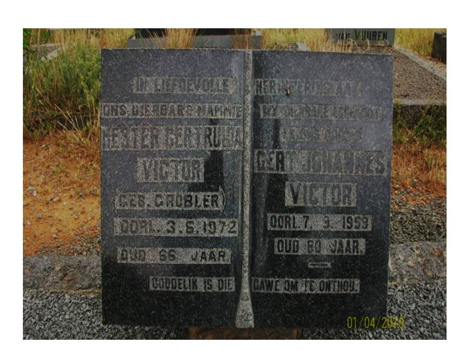 VICTOR Gert Johannes -1959 & Hester Gertruida GROBLER -1972