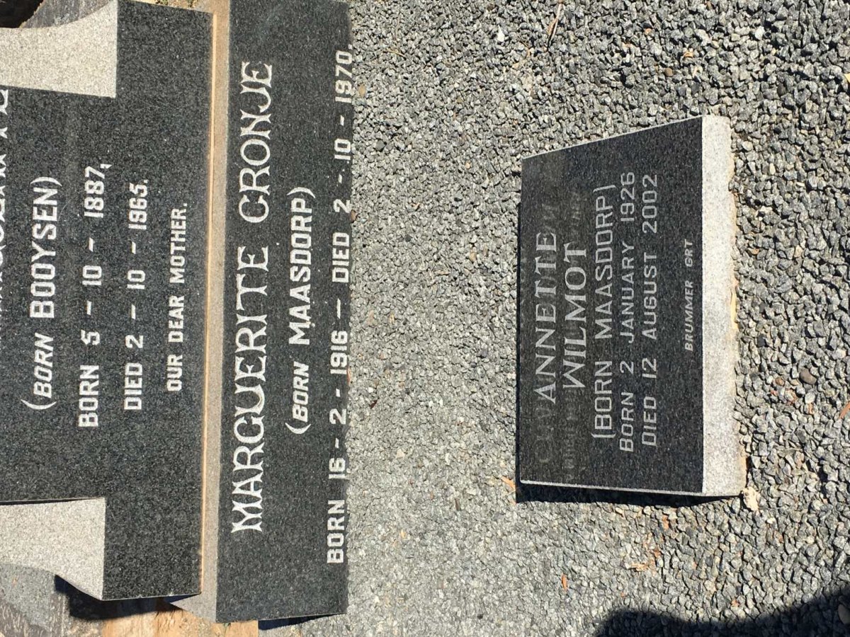 WILMOT Annette nee MAASDORP 1926-2002 :: CRONJE Marguerite nee MAASDORP 1916-1970