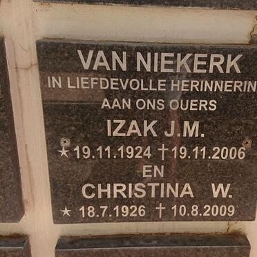 NIEKERK Izak J.M., van 1924-2006 &amp; Christina W. 1926-2009