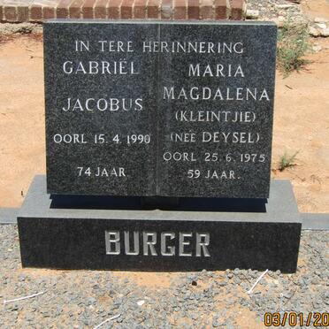BURGER Gabriel Jacobus -1990 &amp; Maria Magdalena DEYSEL -1975