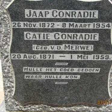 CONRADIE Jaap 1872-1954 &amp; Catie V.D. MERWE 1871-1959