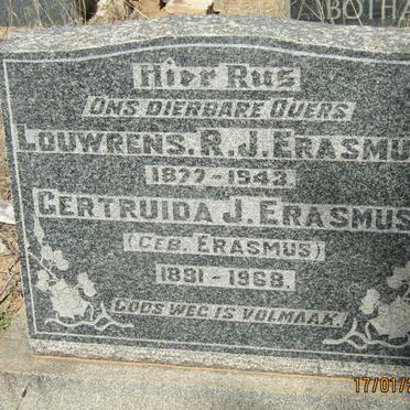 ERASMUS Louwrens R.J. 1877-1943 &amp; Gertruida J. ERASMUS 1891-1968