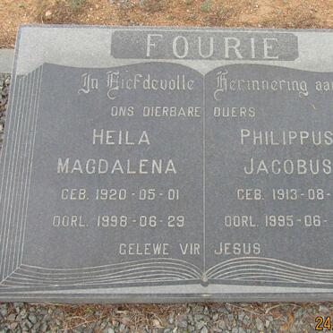 FOURIE Philippus Jacobus 1913-1995 &amp; Heila Magdalena 1920-1998