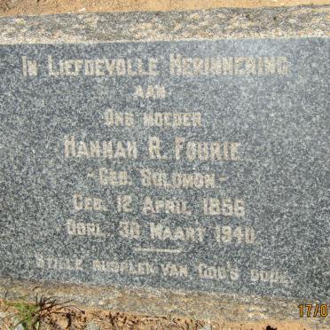 FOURIE Hannah R. nee SOLOMON 1856-1940