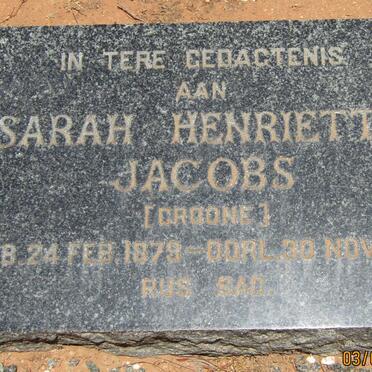 JACOBS Sarah Henrietta nee CROONE 1879-1961