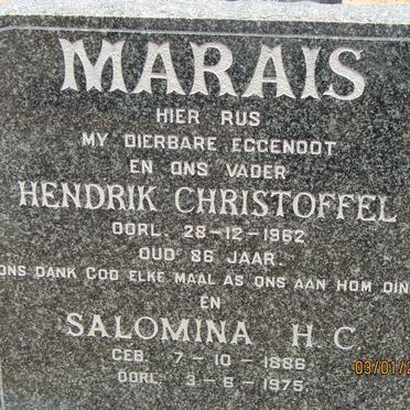 MARAIS Hendrik Christoffel -1962 &amp; Salomina H.C. 1886-1975