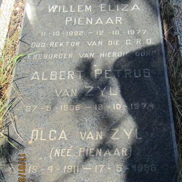 PIENAAR Willem Eliza 1882-1977 :: VAN ZYL Albert Petrus 1906-1974 &amp; Olga PIENAAR 1911-1988