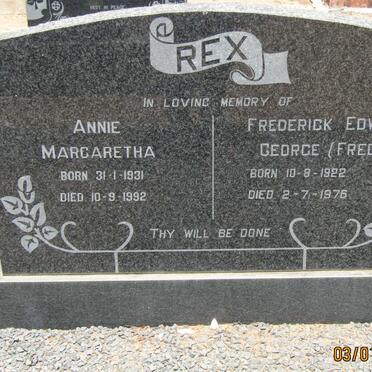 REX Frederick Edward George 1922-1976 &amp; Annie Margaretha 1931-1992