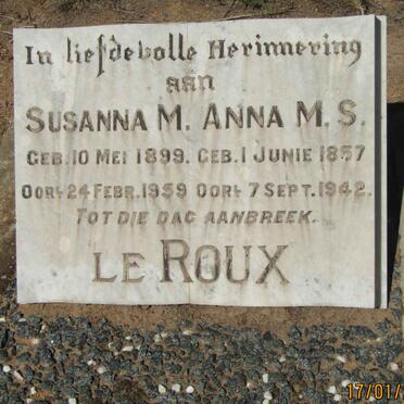 ROUX  Anna M.S., le 1857-1942 :: LE ROUX Susanna M. 1899-1959
