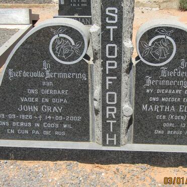 STOPFORTH John Gray 1926-2002 &amp; Martha Elizabeth KOEN 1924-1982