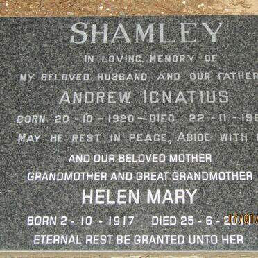 SHAMLEY Andrew Ignatius 1920-1983 &amp; Helen Mary 1917-2011