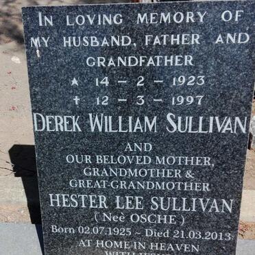 SULLIVAN Derek William 1923-1997 &amp; Hester Lee OSCHE 1925-2013