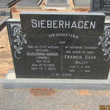SIEBERHAGEN Francis Carr 1912-1982 &amp; Gloudina Maria  KRULL 1922-2010