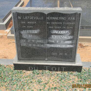 TOIT Jacobus Johannes, du 1883-1970 &amp; Aletta J.M. 1890-1974