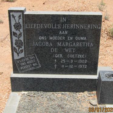 WET Jacoba Margaretha, de nee COETZEE 1902-1972