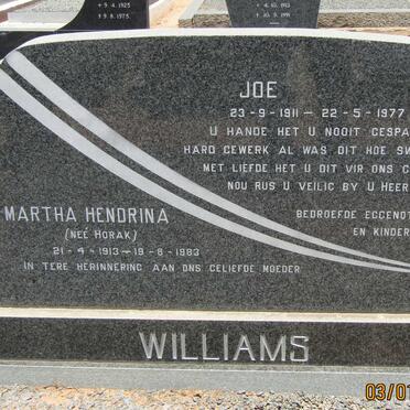 WILLIAMS Joe 1911-1977 &amp; Martha Hendrina HORAK 1913-1983