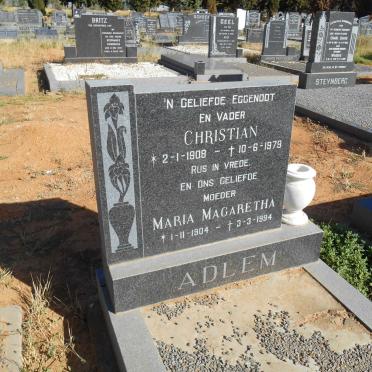 ADLEM Christian 1908-1979 &amp; Maria Magaretha 1904-1994