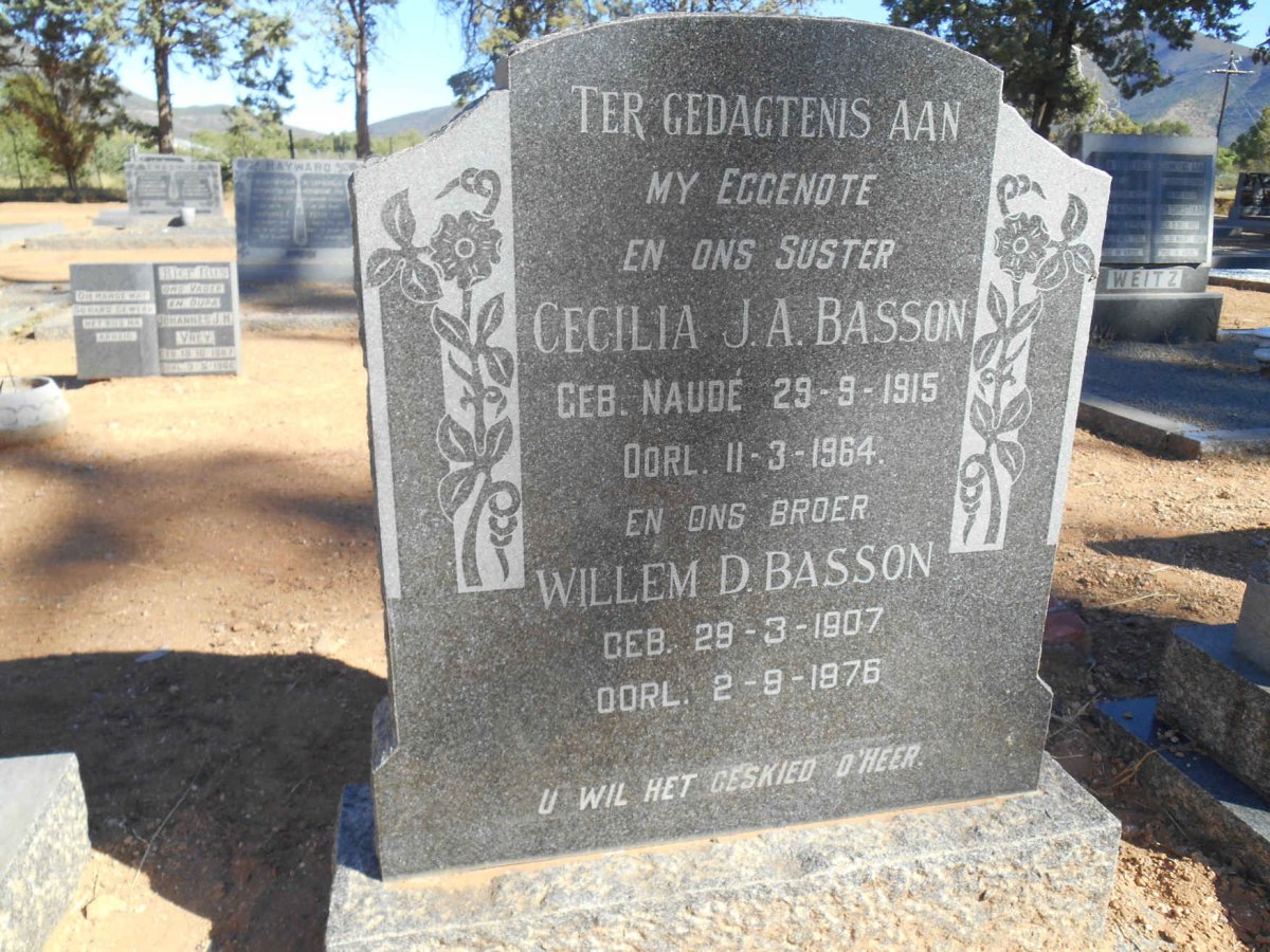 BASSON Willem D. 1907-1976 & Cecilia J.A. NAUDE 1915-1964