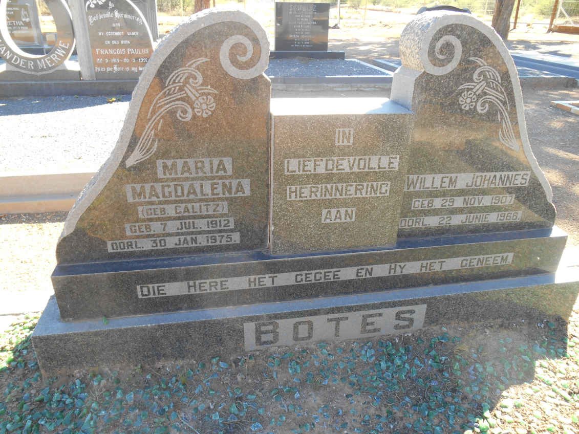 BOTES Willem Johannes 1907-1966 &amp; Maria Magdalena CALITZ 1912-1975