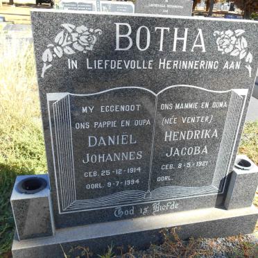 BOTHA Daniel Johannes 1914-1994 &amp; Hendrika Jacoba VENTER 1921-
