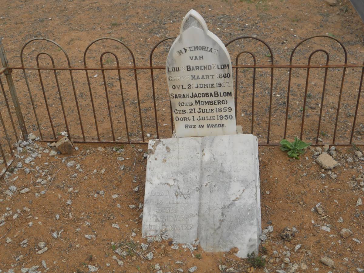 BLOM Louis Barend 1860-1937 &amp; Sarah Jacoba MOMBERG 1859-1950 :: MARAIS Barend ? -1936