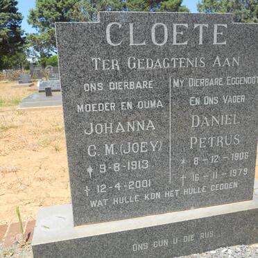 CLOETE Daniel Petrus 1906-1979 &amp; Johanna C.M. 1913-2001