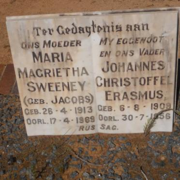 ERASMUS Johannes Christoffel 1909-1956 &amp; Maria Magrietha SWEENEY nee JACOBS 1913-1969
