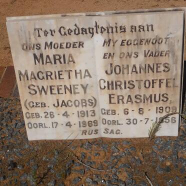 ERASMUS Johannes Christoffel 1909-1956 &amp; Maria Magrietha SWEENEY nee JACOBS 1913-1969