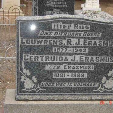 ERASMUS Louwrens R. J. 1877-1943 &amp; Gertruida J. ERASMUS 1891-1968