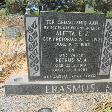 ERASMUS Petrus W.A. 1919-1988 &amp; Aletta E.J. PRETORIUS 1918-1981