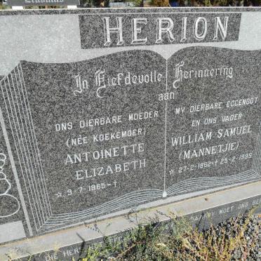 HERION William Samuel 1962-1999 &amp; Antoinette Elizabeth KOEKEMOER 1965-