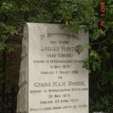 ROHDE George Max 1870-1934 &amp; Louise GROSS 1870-1932