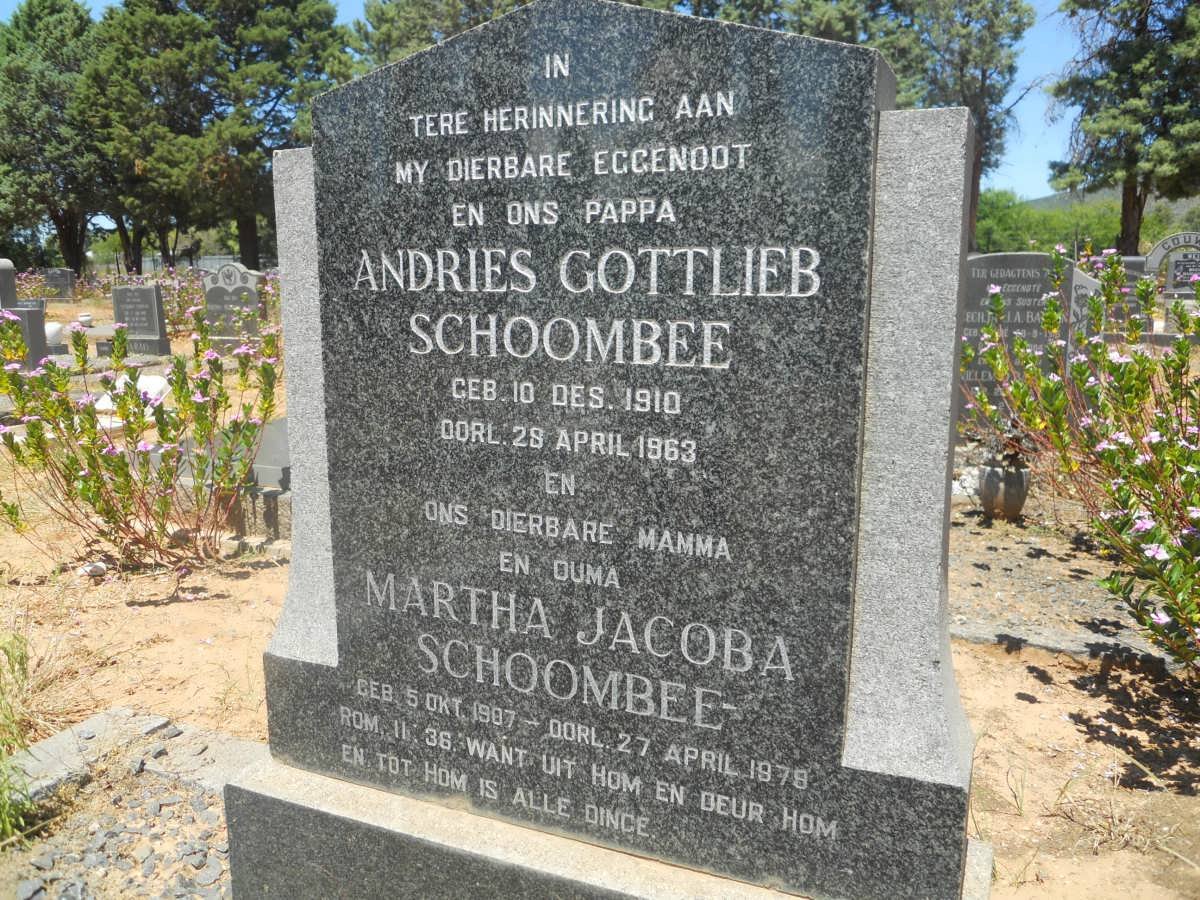 SCHOOMBEE Andries Gottlieb 1910-1963 &amp; Martha Jacoba 1907-1978
